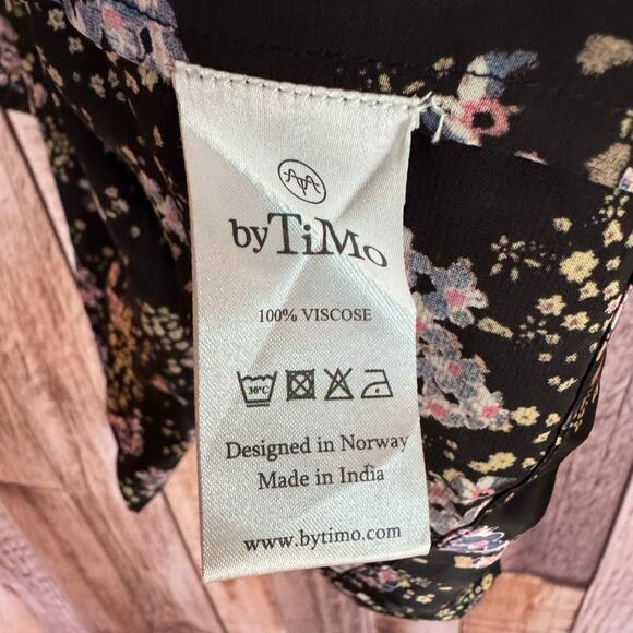 byTiMo Dress Floral Long Sleeve Mini Black Boho Romantic M Cottagecore Chic - Picture 7 of 8